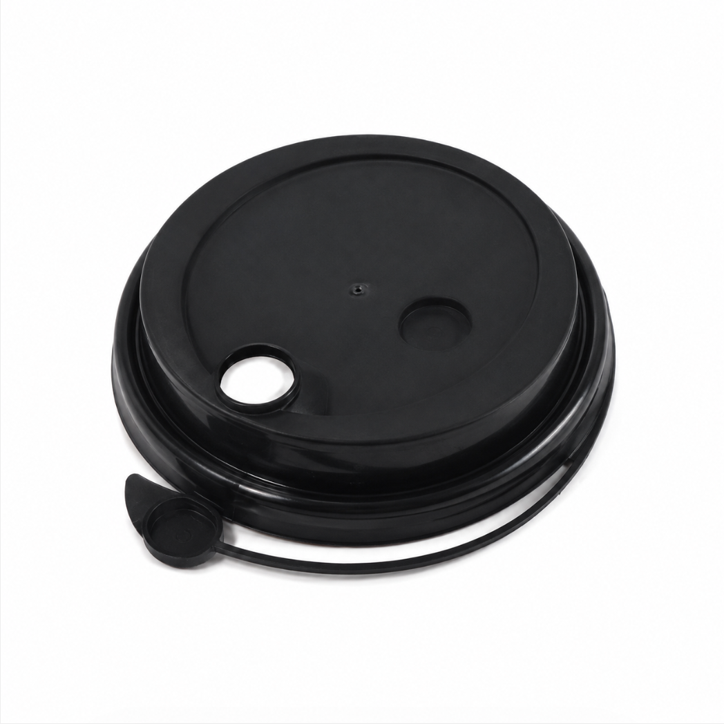 Black coffee cup lid with drink hole