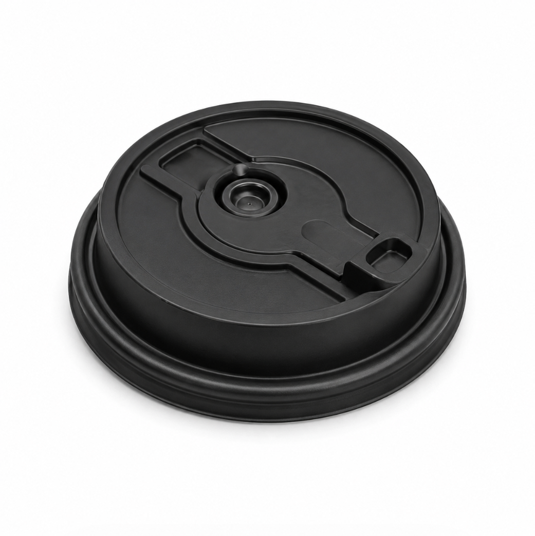Black vented coffee cup lid