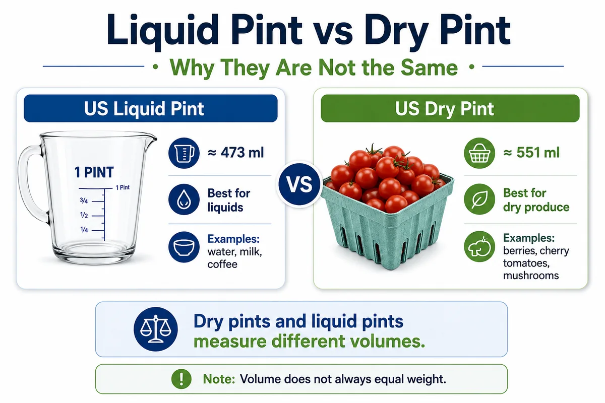 Liquid pint vs dry pint comparison infographic