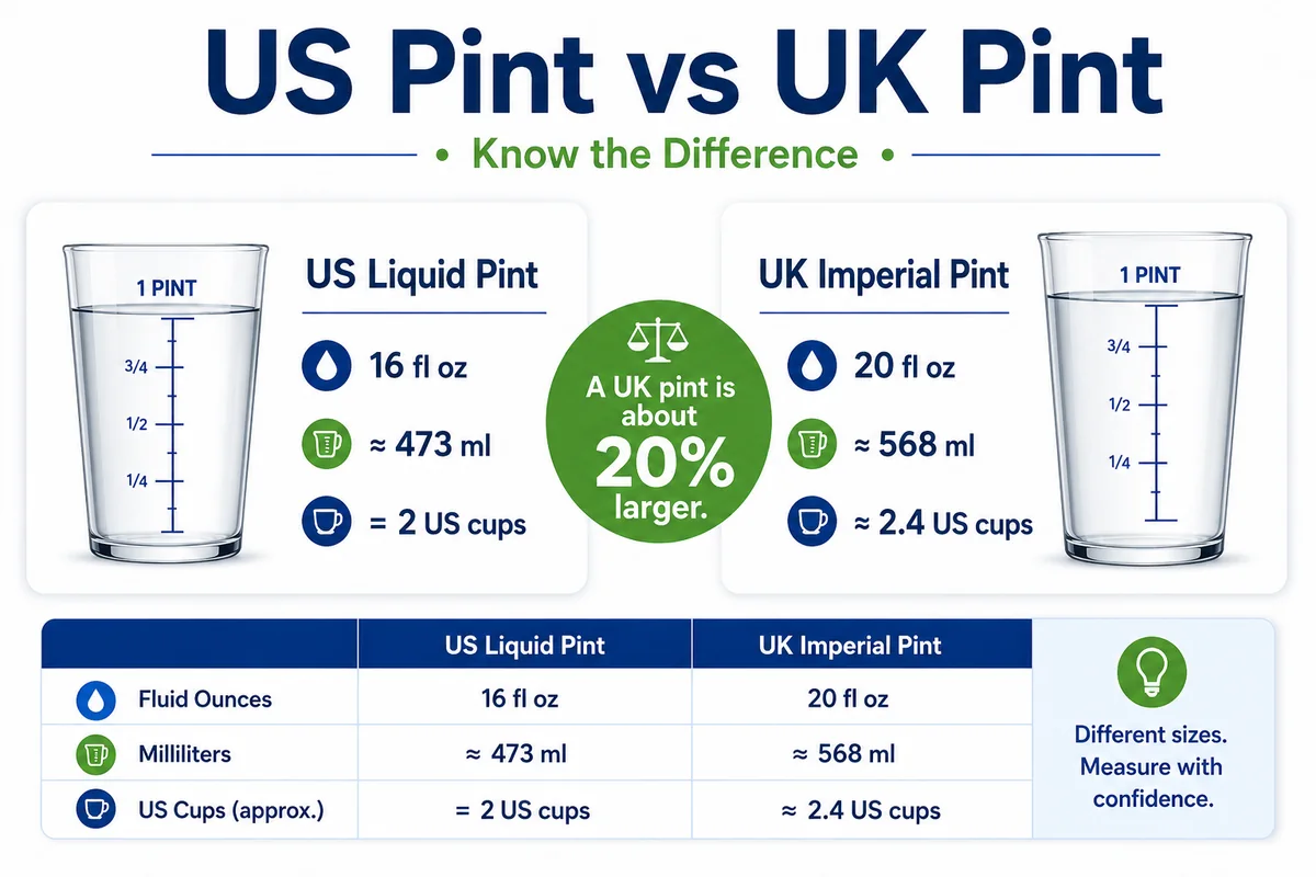 US pint vs UK pint comparison infographic