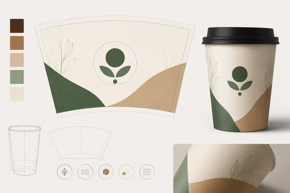 Custom coffee cup artwork template and color planning