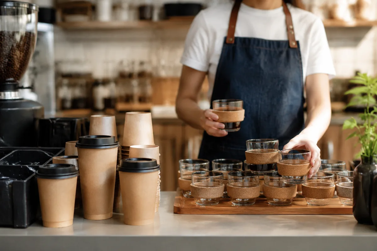 paper coffee cups for takeaway vs glass for dine in