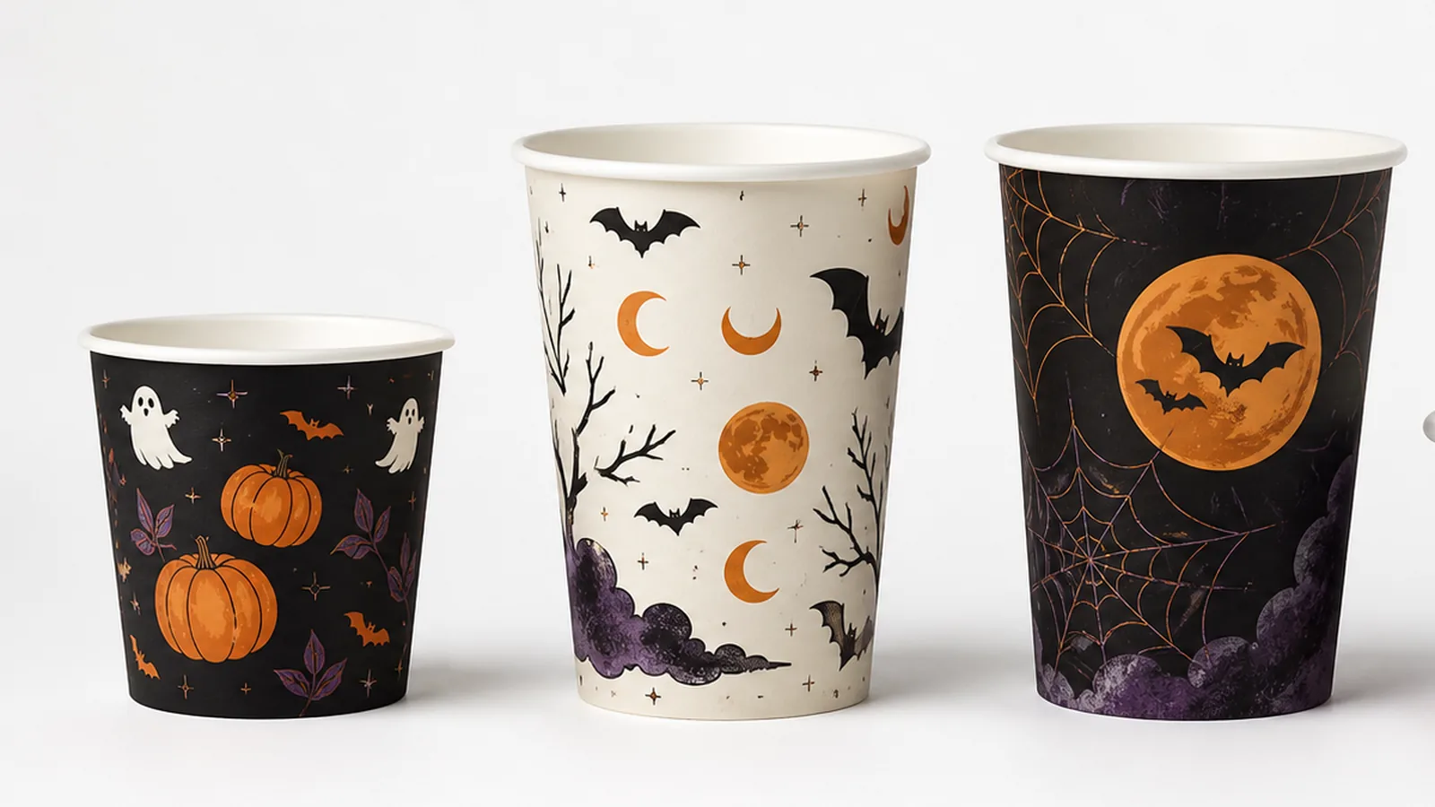 Halloween paper drink cups in different single-wall and double-wall formats