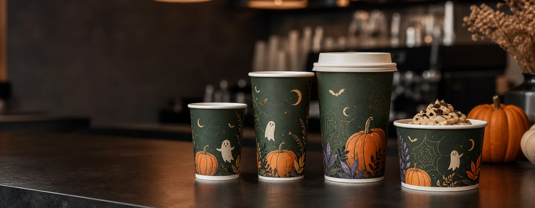 Custom Halloween paper cups for seasonal foodservice drinks