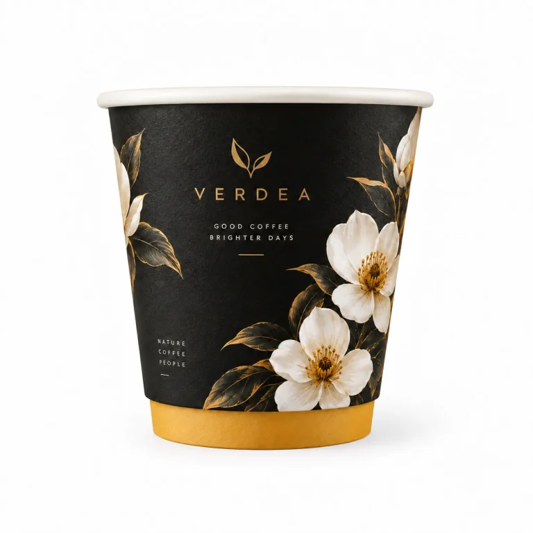 8 oz Black Gold Botanical Custom Double Wall Cups