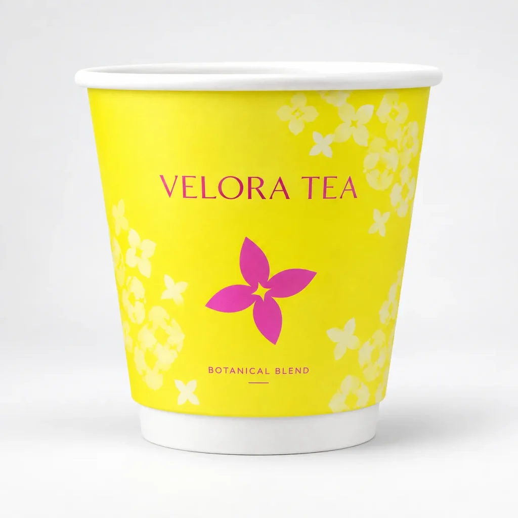 8 oz Yellow Botanical Custom Double Wall Cups