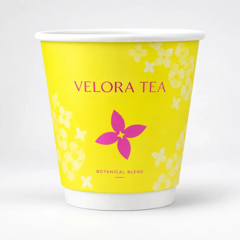 8 oz Yellow Botanical Custom Double Wall Cups