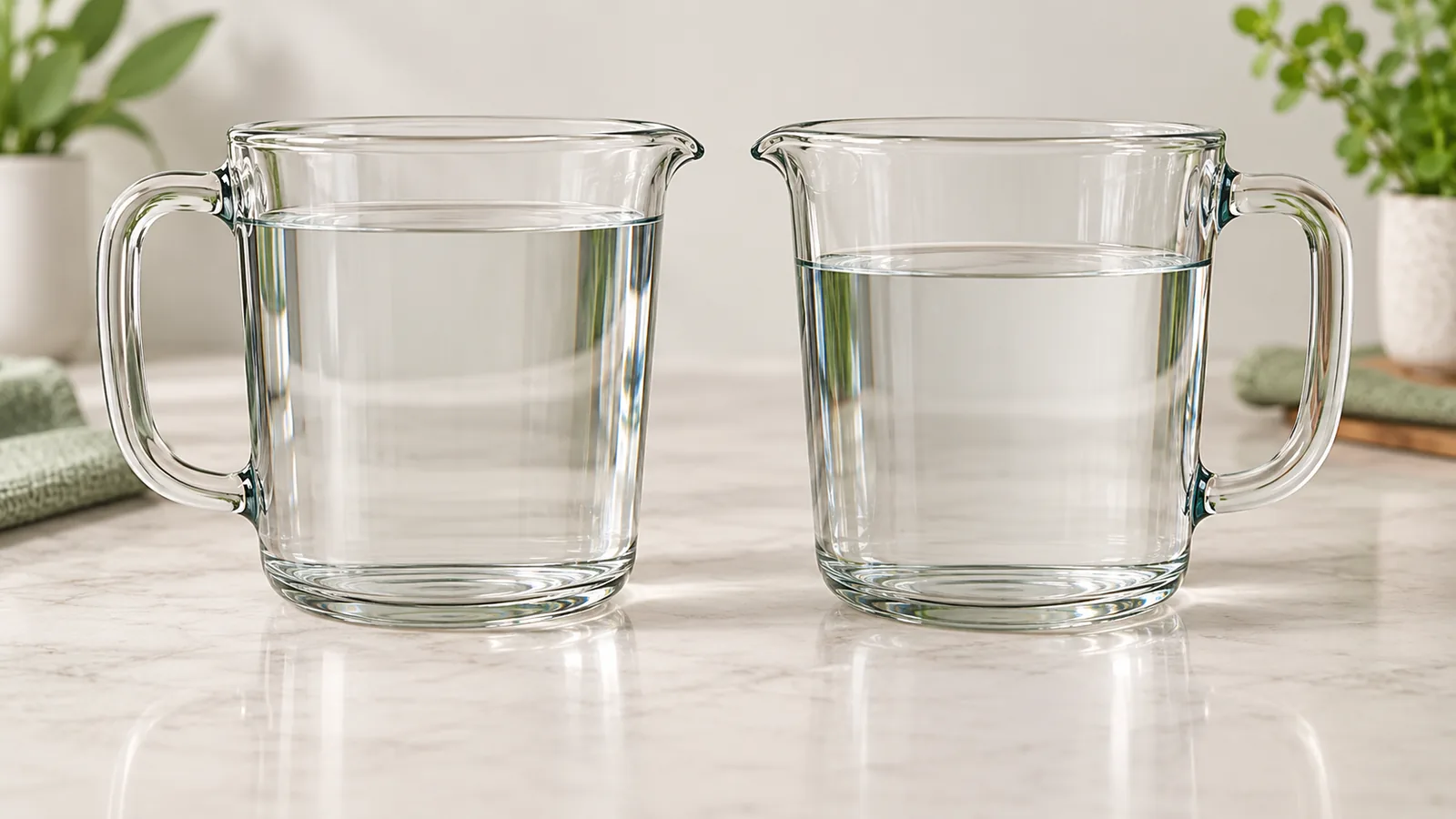 US and imperial 10 fluid ounce volumes compared in metric measuring vessels