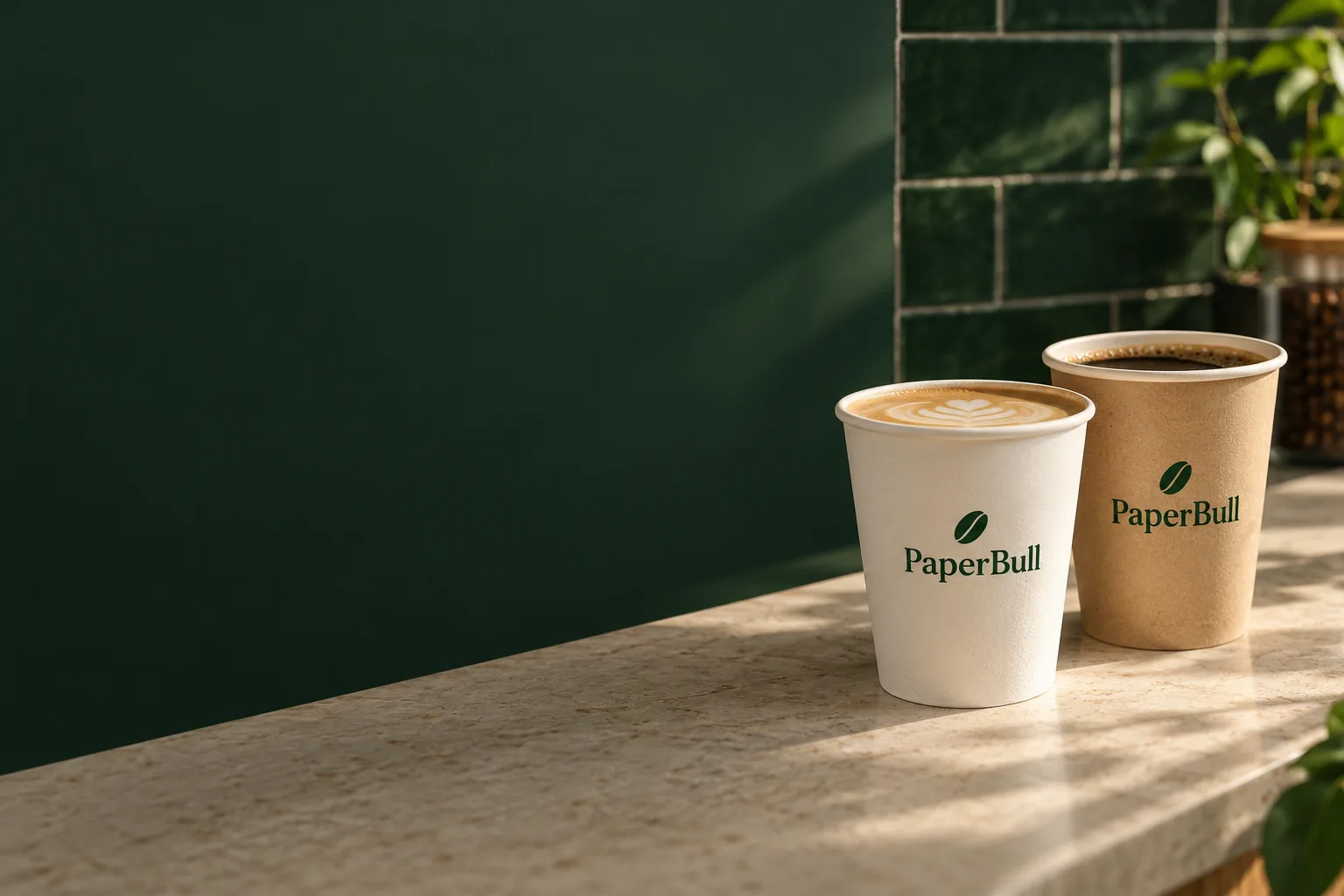 PaperBull printed paper coffee cups illustrating the 12oz to ml guide