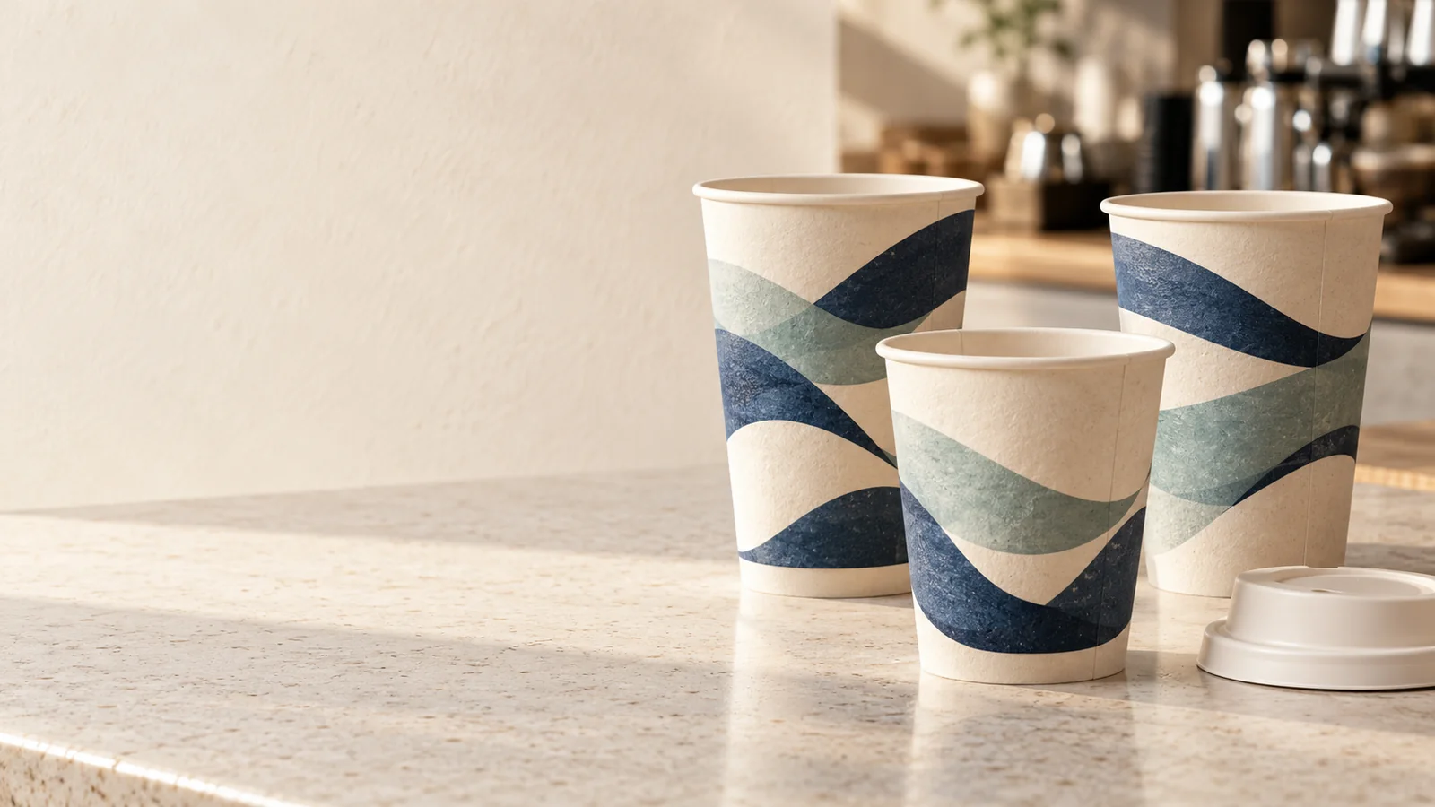 Biodegradable paper cups buyer guide illustrated with abstract printed paper cup concepts