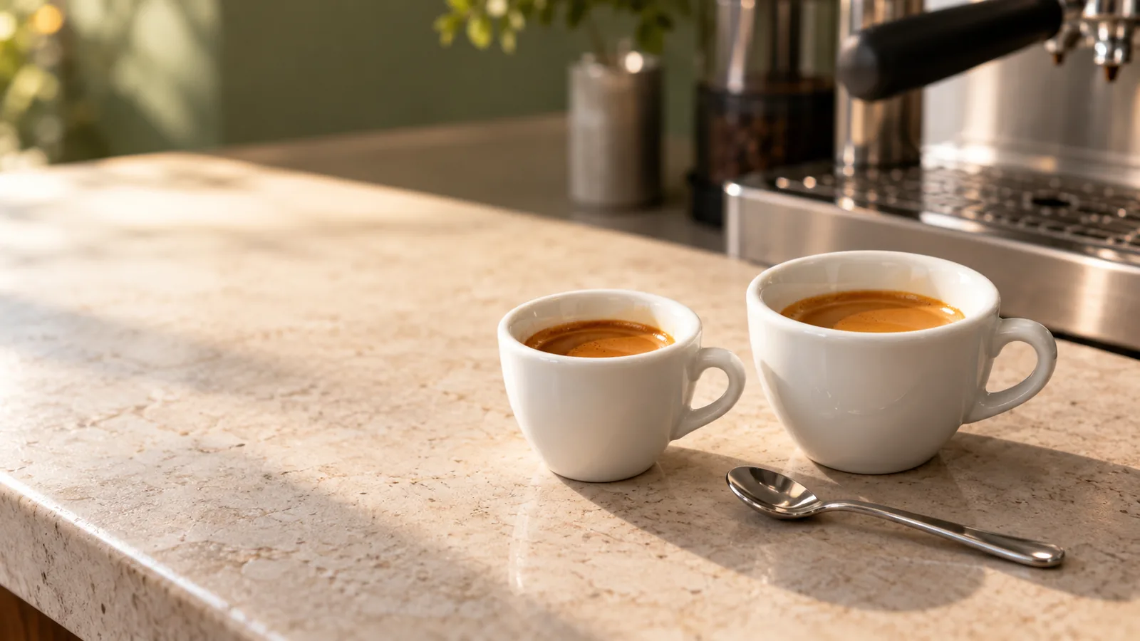 Double espresso cup size comparison with two small cups and room below the rim